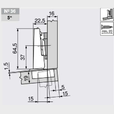 Blum-Blumotion-5°-Full-Overlay-Angled-71B9550-Cabinet-Hinge