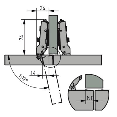 Cabinet Hinge Silence Soft Close 100° Black Half Overlay Aluminium Frame