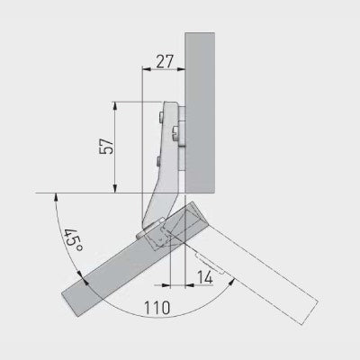Cabinet Hinge Sprung 45 Degree Overlay Angular Corner Hinge
