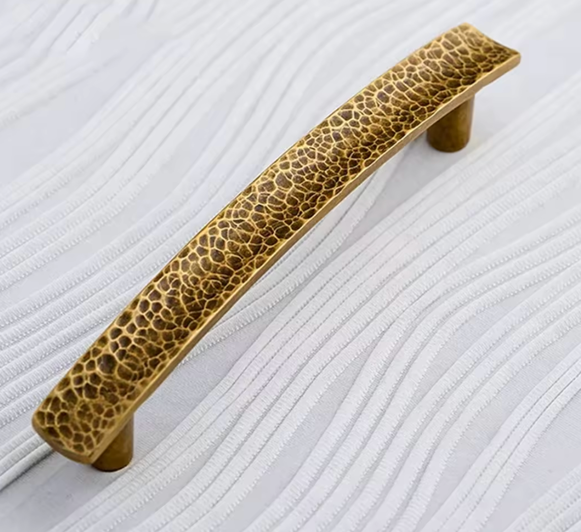 Cabinet Pull Handle Artisan Curved Hand Hammered Collection Antique Brass