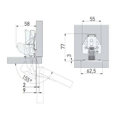 GTV Soft Close 155° Zero Protrusion Full Overlay Cabinet Hinge Euro