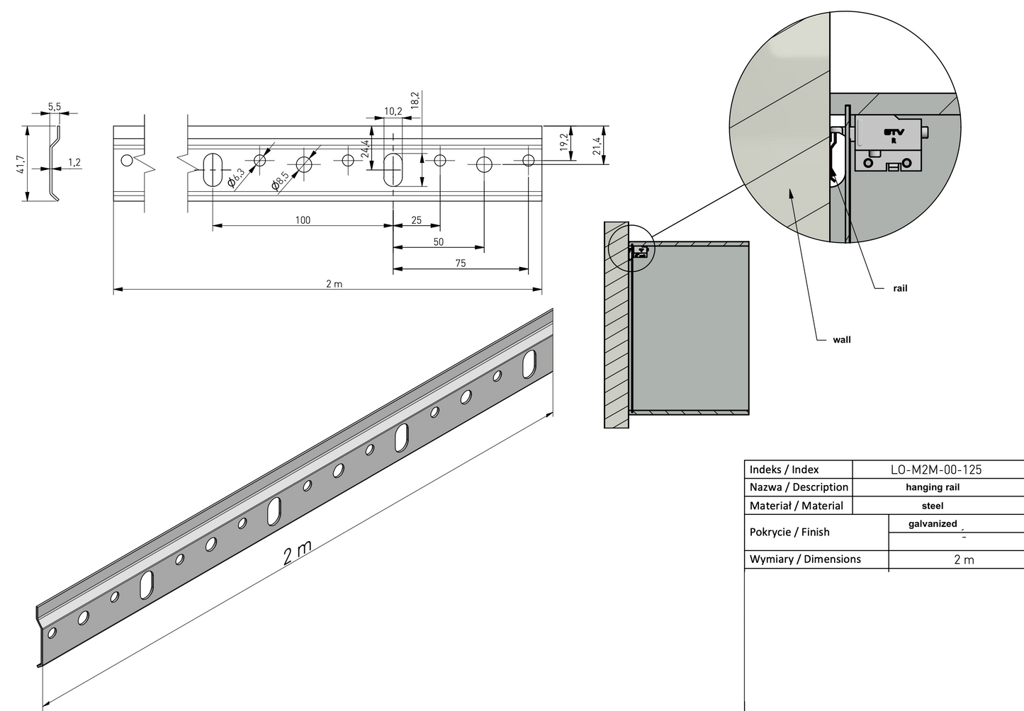 Cabinet Wall Hanging Rail 1m or 2m Heavy Duty Hanger