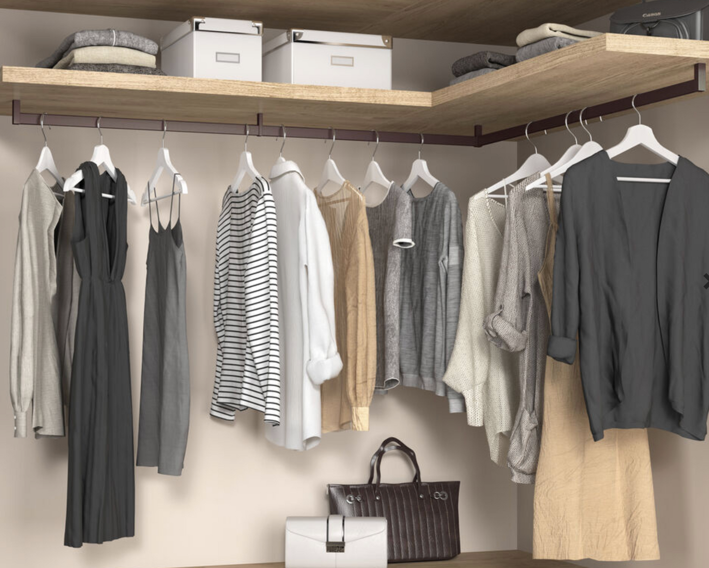 Wardrobe Hanging Rail Moka Brown Luxe Top Mounted Support Set