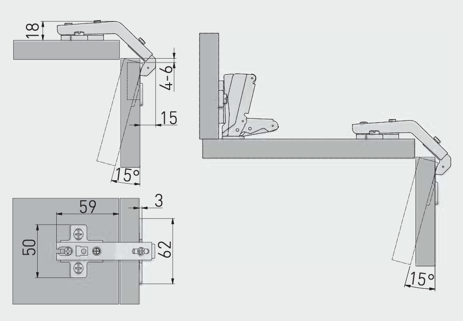 Cabinet Hinge Sprung 135° Angular Corner