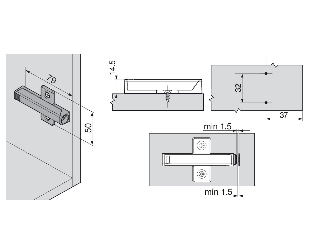 Blum 956A1501 Tip-On Cruciform Long Adaptor Plate Grey