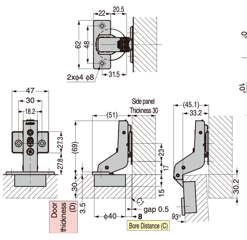 Sugatsune Sprung Inset Thick Door Cabinet Hinge H360