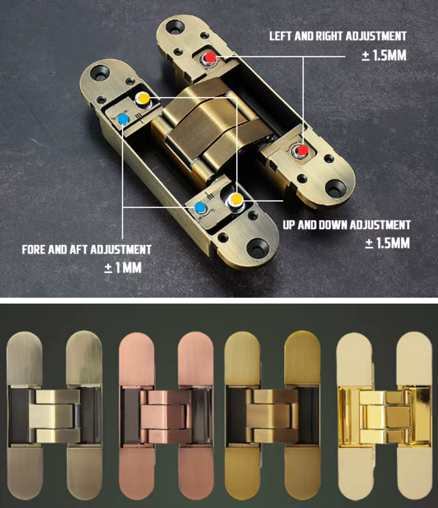 Concealed Adjustable Invisible Door Hinge Antique Brass