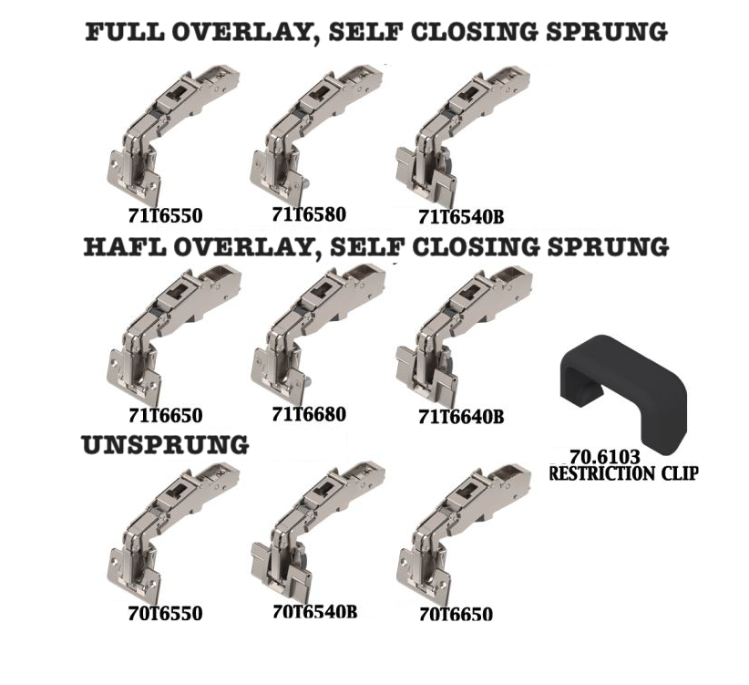 Blum 70T6650 UNSPRUNG 170° Half Overlay Wide Angle Cabinet Hinge