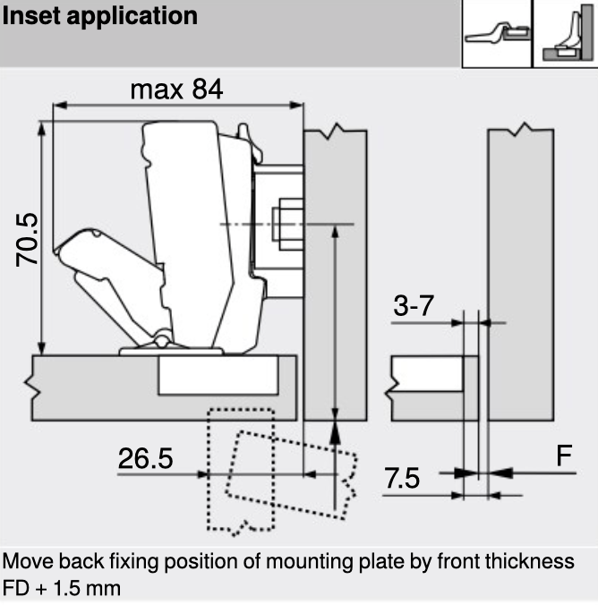 Blum 70T6650 UNSPRUNG 170° Half Overlay Wide Angle Cabinet Hinge