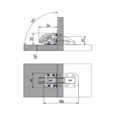 Cabinet Door Hinge Frog Large Sprung 90°