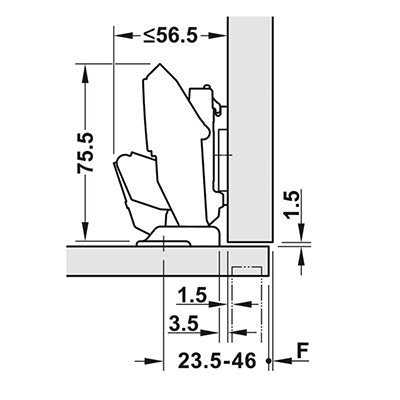 Blum-71B453T-110°-CLIP-Top-BLUMOTION-EXPANDO-T-Thin-Door-Hinge