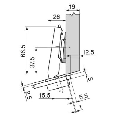 Blum-79A4105.T-Cliptop-Angled-Overlay-Glass-Door-20°-Hinge-