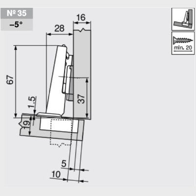 Blum-Blumotion-5°-Half-Overlay-Angled-Cabinet-Hinge-71B9650