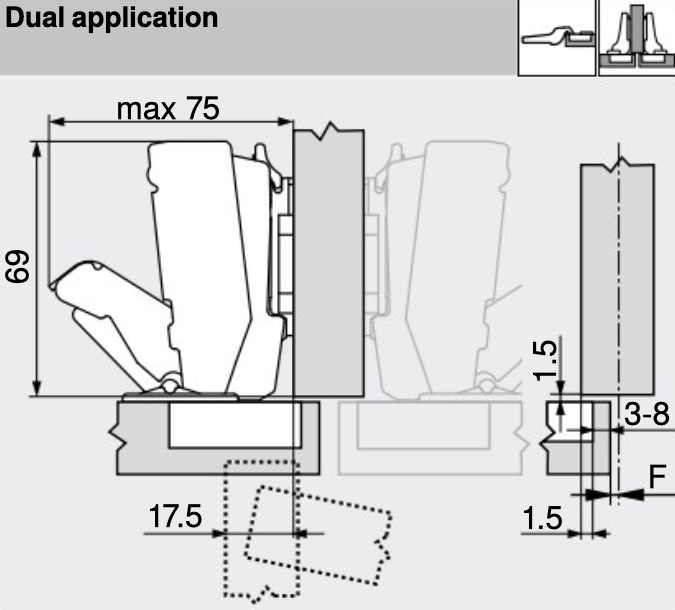 Blum 71T6640B INSERTA 170° Half Overlay Wide Angle Cabinet Hinge