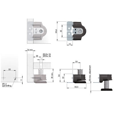 Cabinet Feet Integrato Tech A Screws for Aligning Heavy Furniture