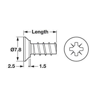 Cabinet Hinge Screws Ø3mm Hole Hafele Varianta Fully Threaded