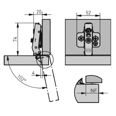 Cabinet Hinge Silence Soft Close 100° Full Overlay Aluminium Frame