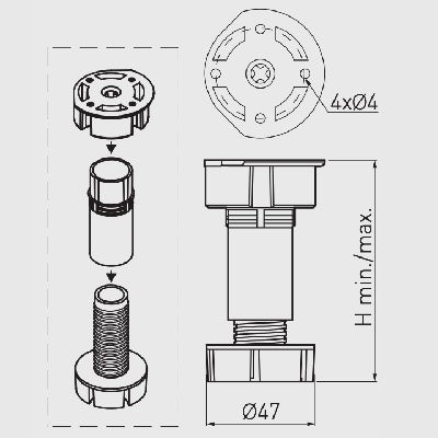 Cabinet Plinth Feet 4pcs 100 mm Furniture Legs