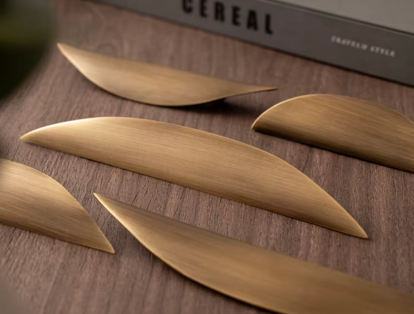 Cabinet Cup Handle Leaf Collection Brushed Antique Brass