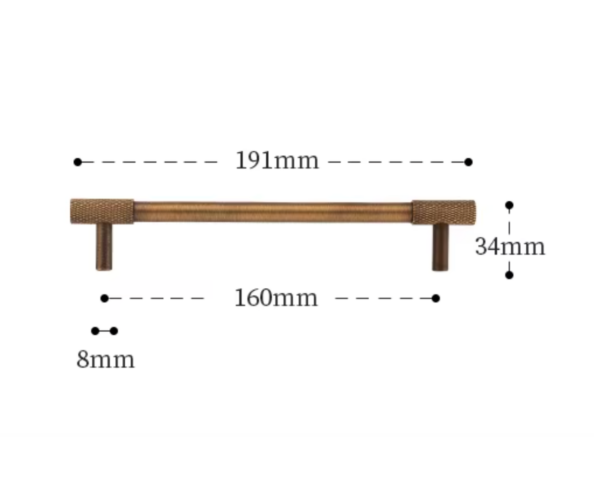 A dimension diagram of a bar handle with two round pull knobs, showing measurements of 191mm, 160mm, 34mm, and 8mm on a plain white background.