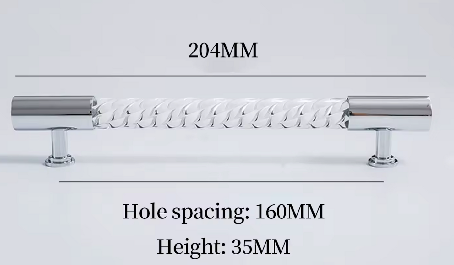 Cabinet Handle Lucent Twist Collection Acrylic Clear With Chrome Support
