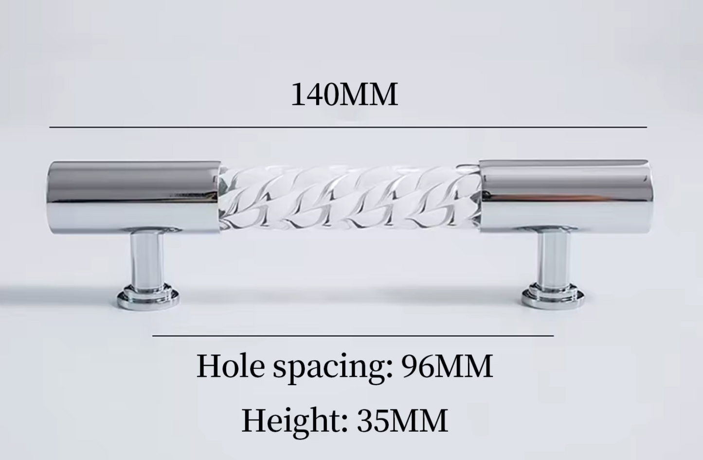 Cabinet Handle Lucent Twist Collection Acrylic Clear With Chrome Support