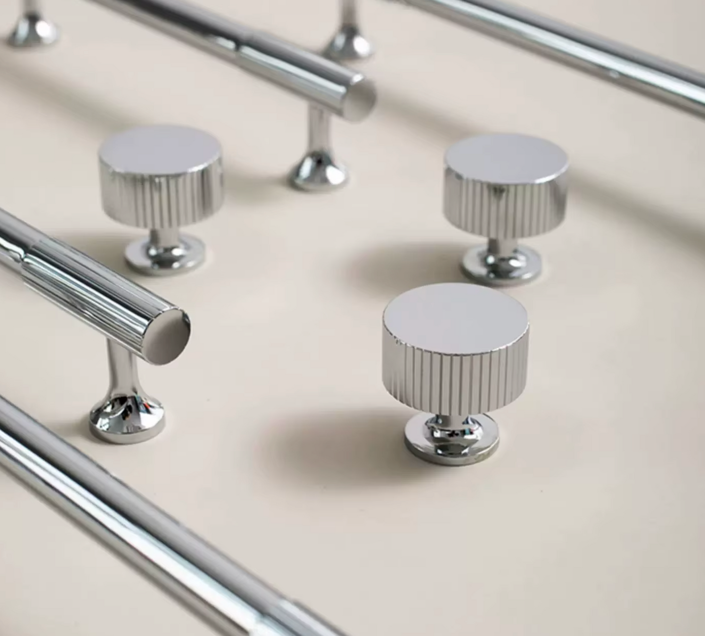 Cabinet Handle Knob Art-Deco Linear Collection Polished Chrome
