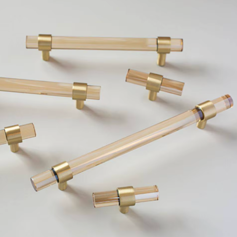 Cabinet Handle Lucent Collection Acrylic Champagne With Brass Ring