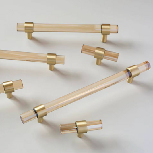 Cabinet Handle Lucent Collection Acrylic Champagne With Brass Ring