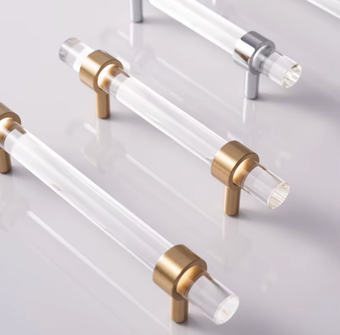 Cabinet Handle Lucent Collection Acrylic Clear With Brass Ring