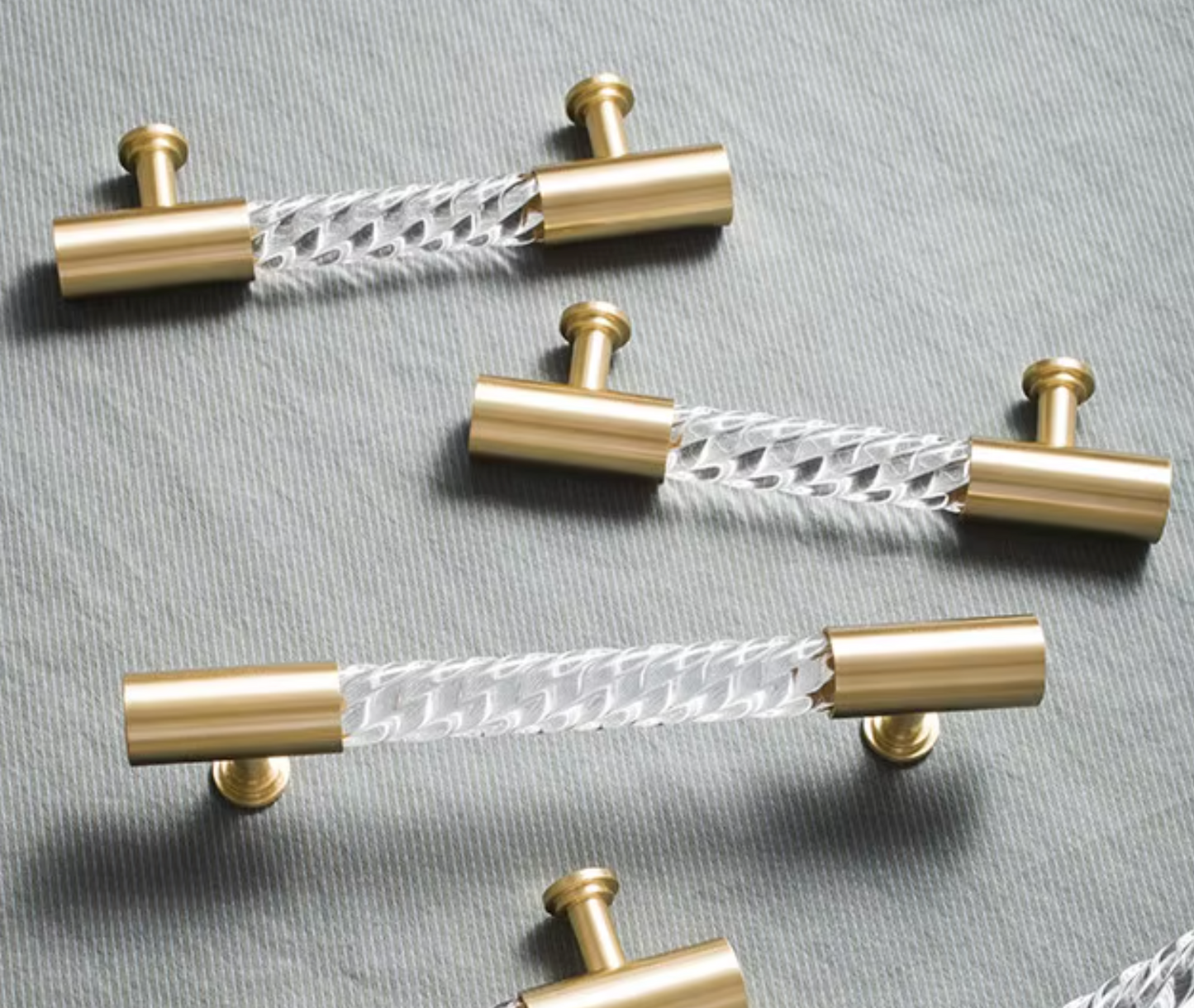 Cabinet Handle Lucent Twist Collection Acrylic Clear With Brass Support