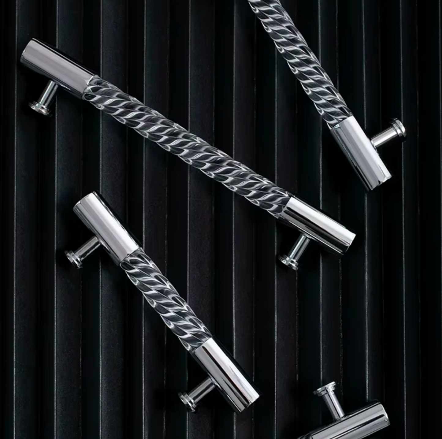 Cabinet Handle Lucent Twist Collection Acrylic Clear With Chrome Support