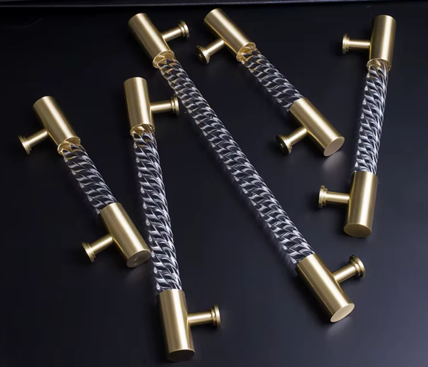 Cabinet Handle Lucent Twist Collection Acrylic Clear With Brass Support