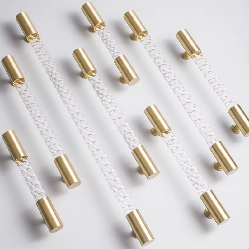 Cabinet Handle Lucent Twist Collection Acrylic Clear With Brass Support