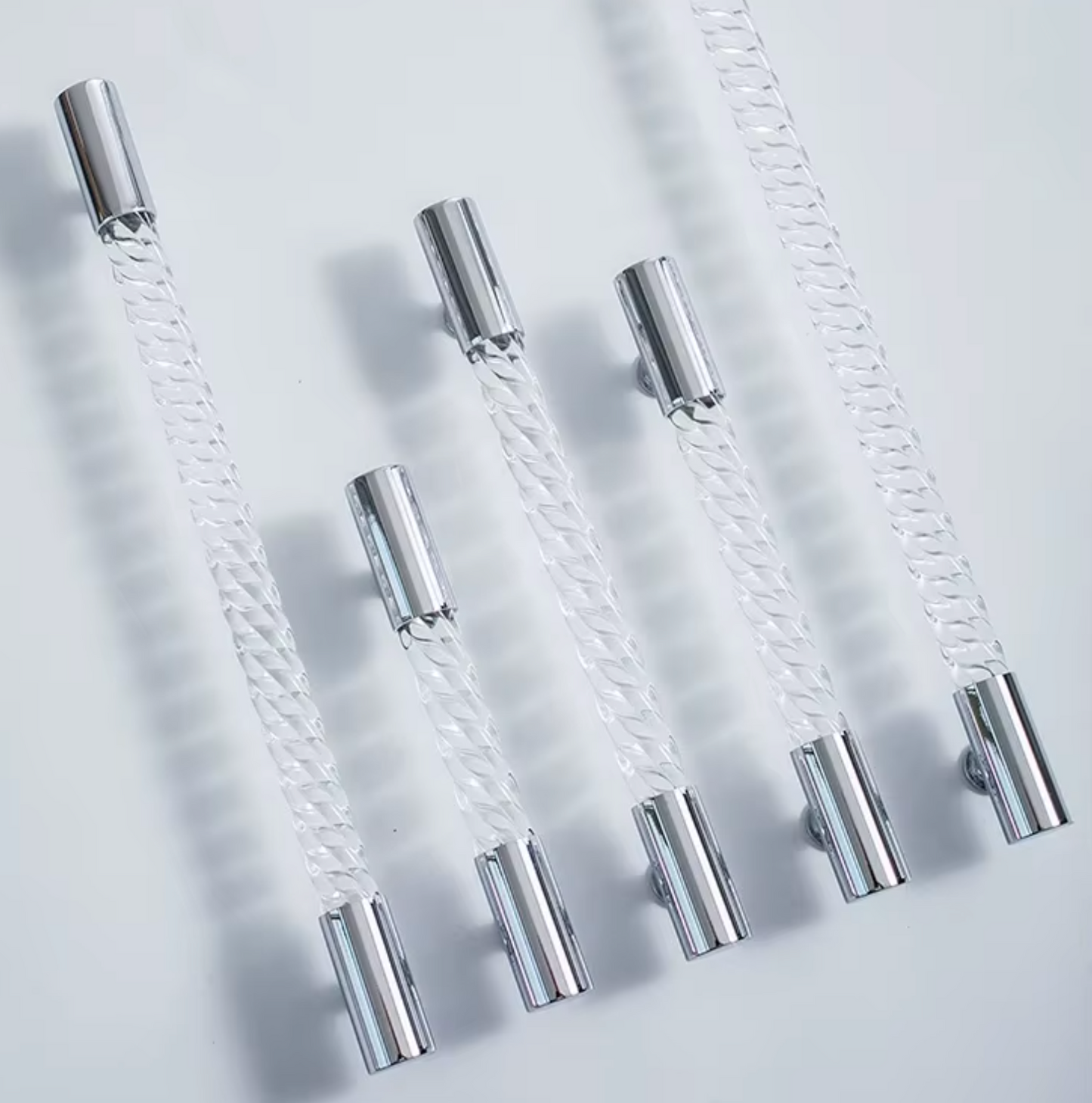 Cabinet Handle Lucent Twist Collection Acrylic Clear With Chrome Support