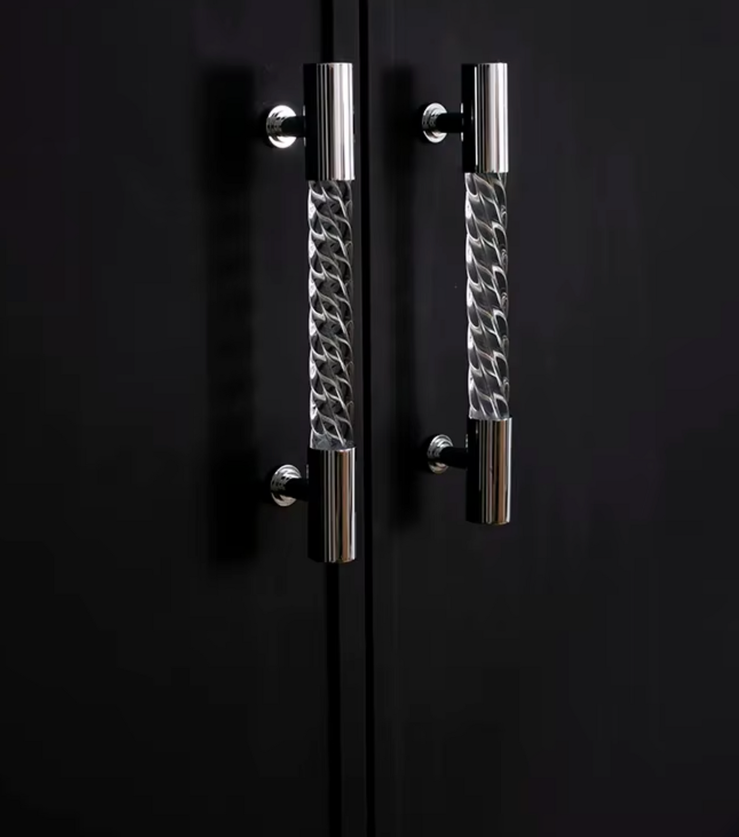 Cabinet Handle Lucent Twist Collection Acrylic Clear With Chrome Support