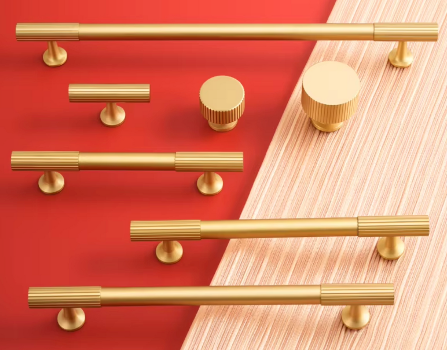 Cabinet Handle Knob Art-Deco Linear Collection Brushed Brass