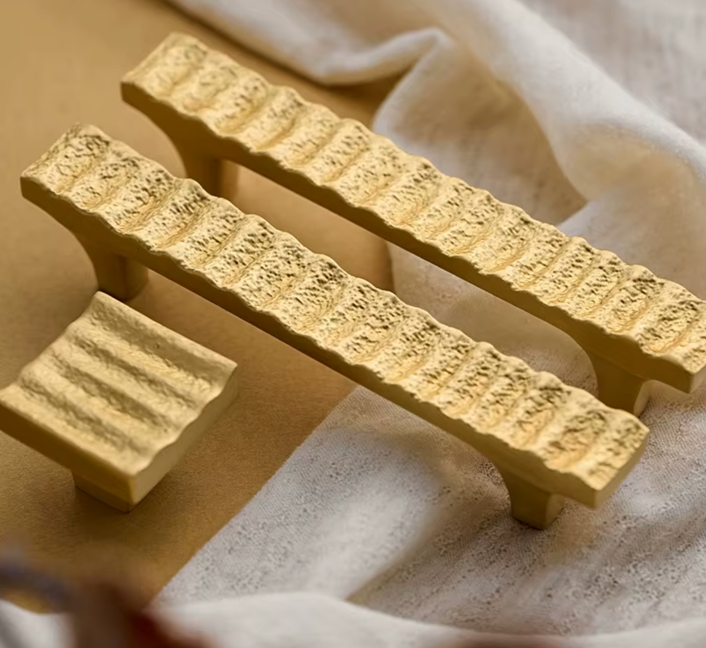 Cabinet Handles Forge Ribbed Collection Brushed Brass