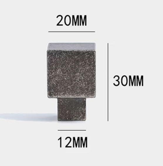 A dark gray textured square-shaped hardware piece with a smaller rectangular base, shown with dimension labels reading 20MM, 30MM, and 12MM on a light gray background.