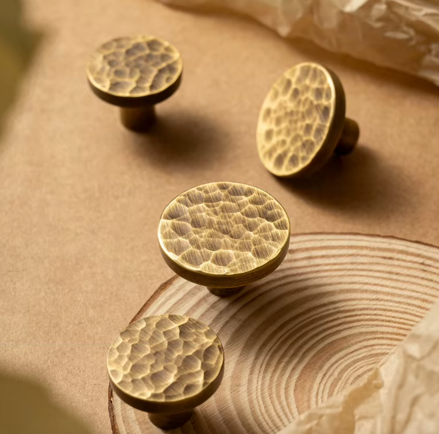Cabinet Knobs Artisan Hand Hammered Collection Brushed Antique Brass