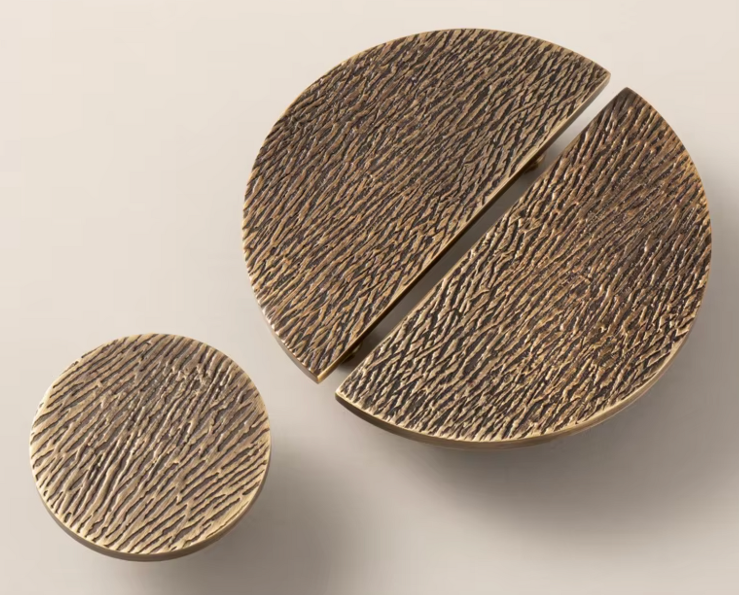 Cabinet Knobs Wood Grain Half-Moon Collection Dark Antique Brass
