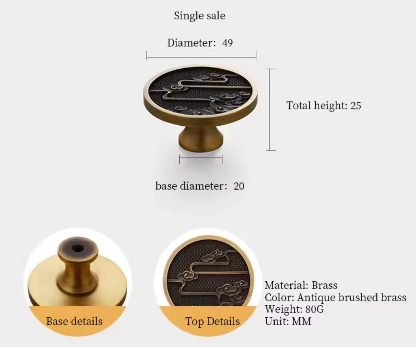 Cabinet Knobs Imperial Eastern Half-Moon Collection Antique Brushed Brass