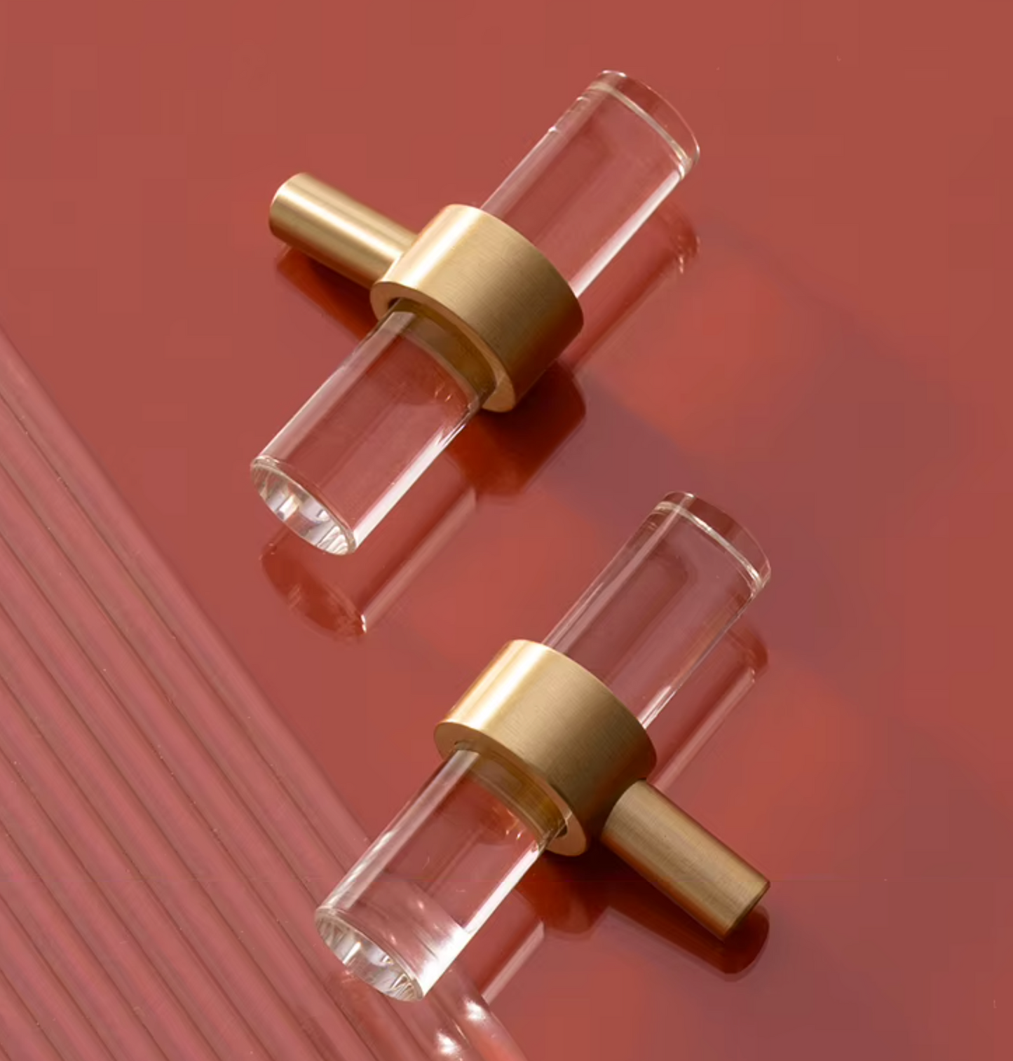 Cabinet Handle Lucent Collection Acrylic Clear With Brass Ring