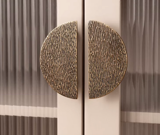 Cabinet Knobs Wood Grain Half-Moon Collection Dark Antique Brass