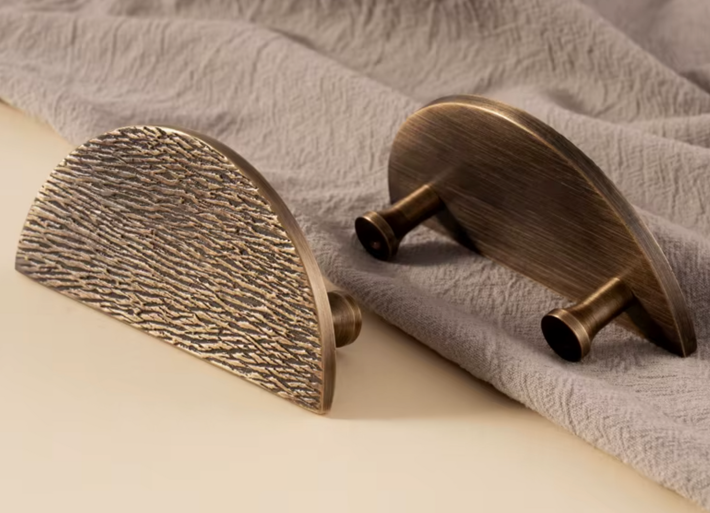 Cabinet Knobs Wood Grain Half-Moon Collection Dark Antique Brass