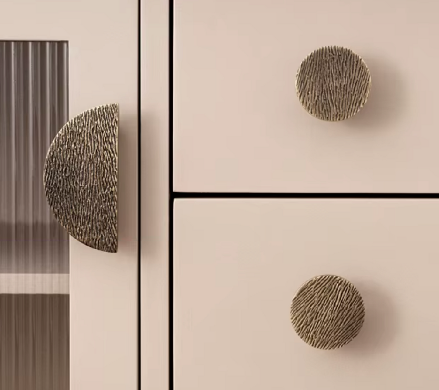 Cabinet Knobs Wood Grain Half-Moon Collection Dark Antique Brass