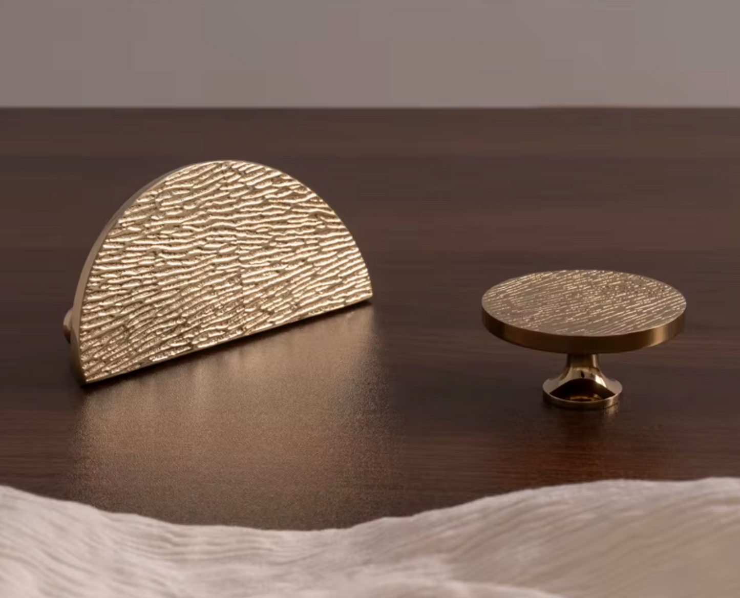 Cabinet Knobs Wood Grain Half-Moon Collection Polished Brass