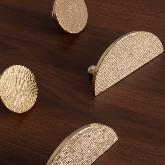 Cabinet Knobs Wood Grain Half-Moon Collection Polished Brass