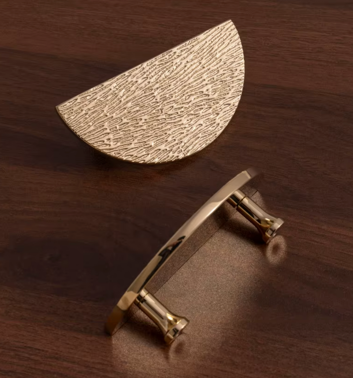 Cabinet Knobs Wood Grain Half-Moon Collection Polished Brass