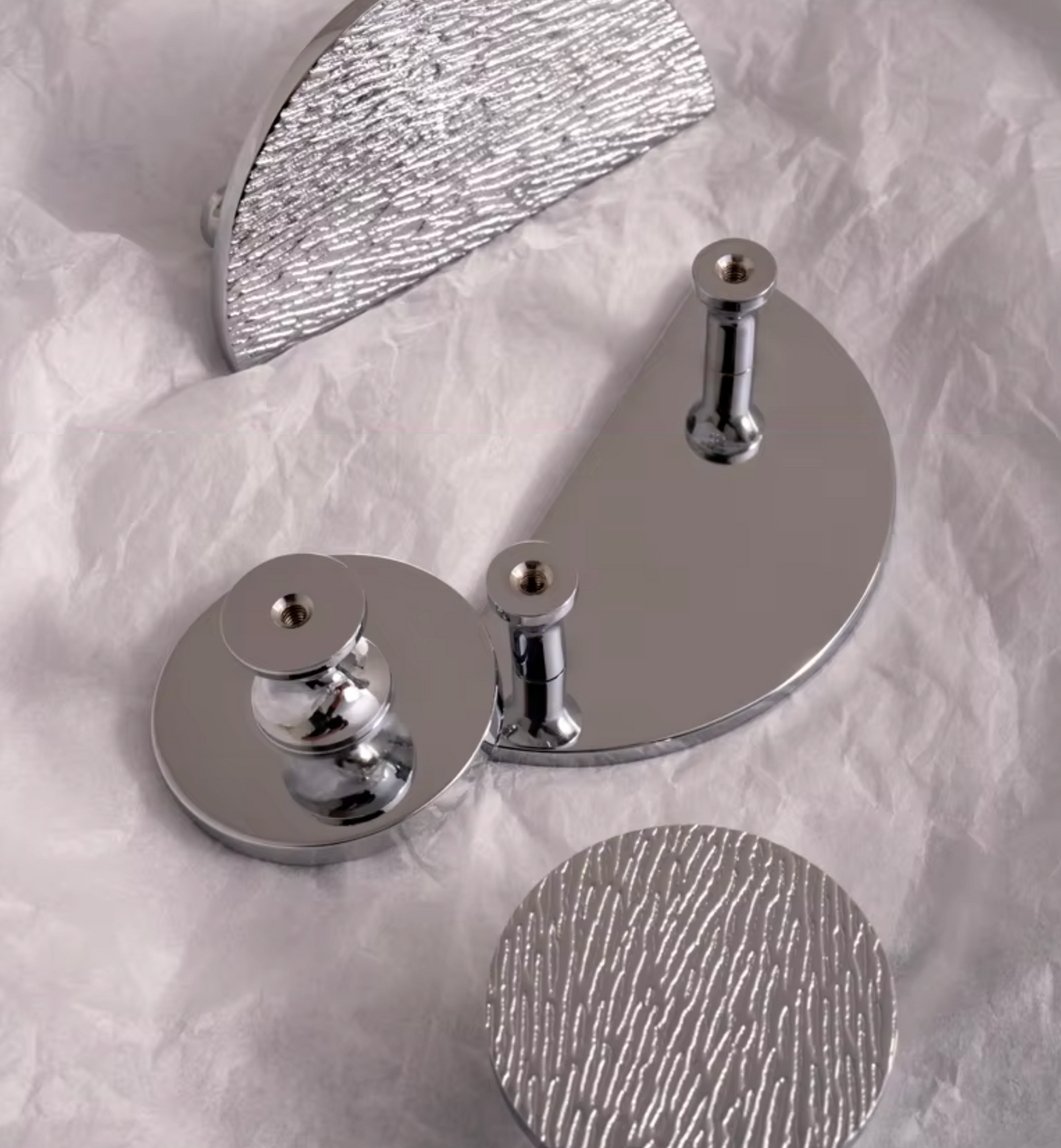 Cabinet Knobs Wood Grain Half-Moon Collection Polished Chrome